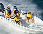 Family in Surf City on Topsail Boat Rental 17 Foot Dual Console Triumph Boat Image