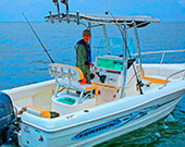 Man in Surf City on Topsail Boat Rental 21 Foot Center Console Triumph Boat