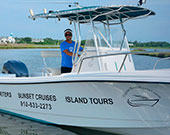 Captain in Surf City on Topsail Boat Rental 22 Foot Edgewater Tour Boat Image